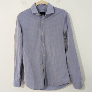 Z Zegna Slim Fit Classic Button Down Shirt Micro Geometric Print Blue Small S